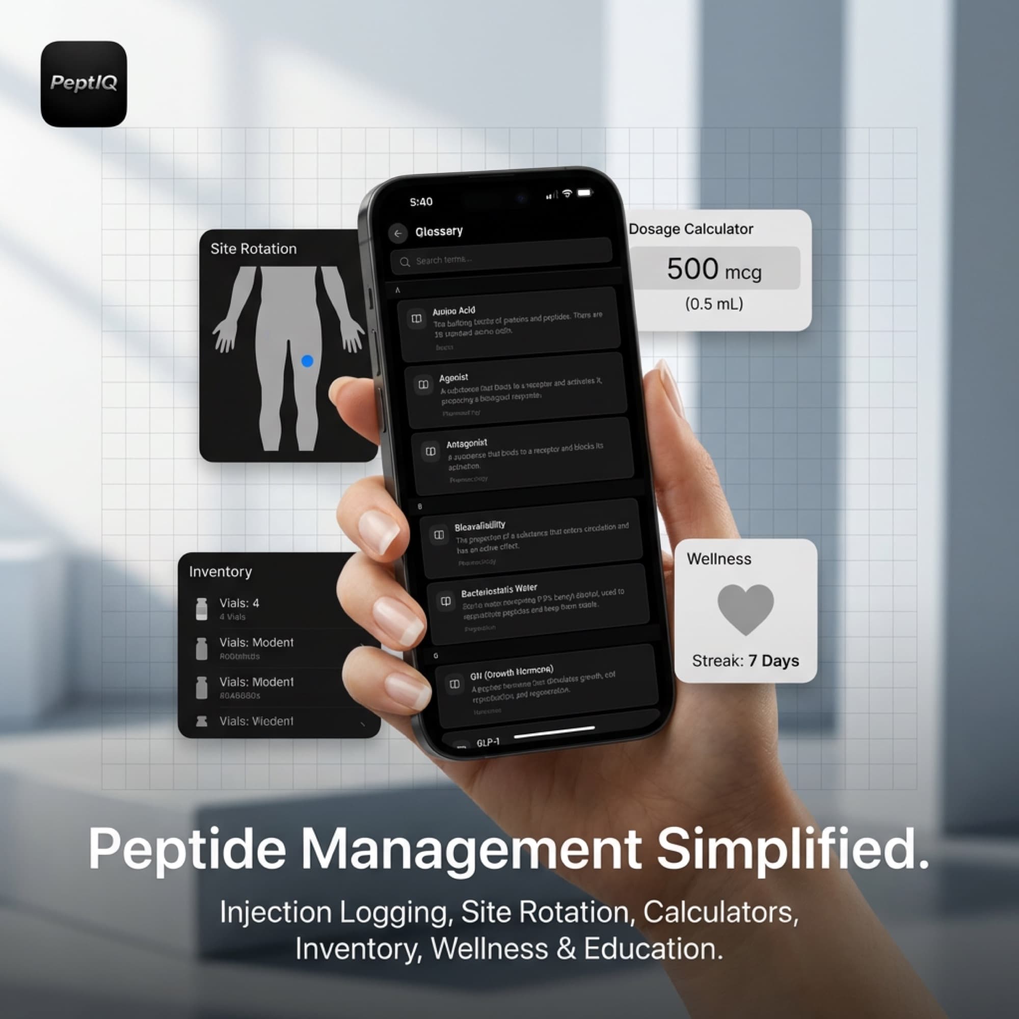 Injection logging, site rotation and inventory in one app